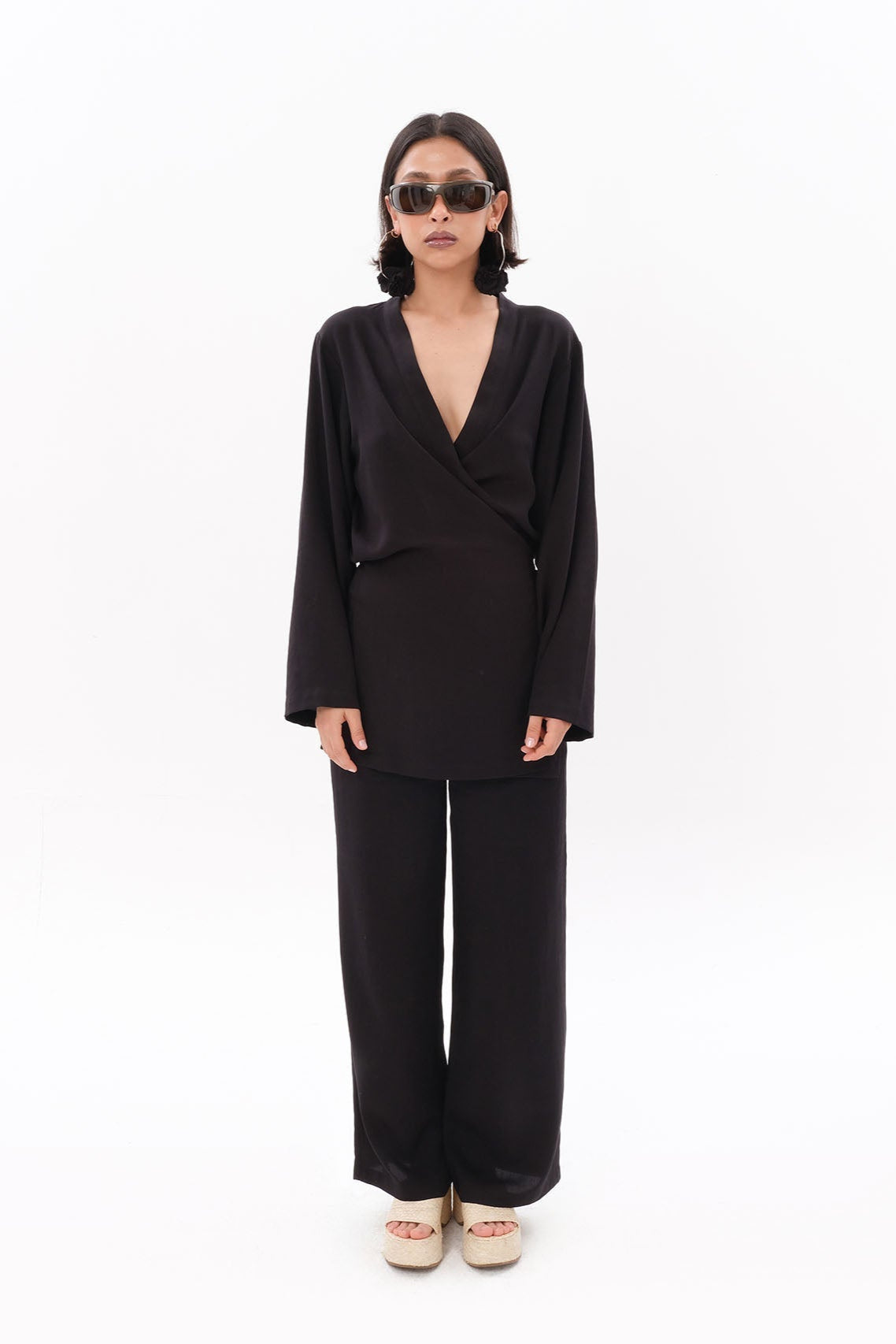 Tiny-Siyah Tencel™ Bağlamalı Gömlek-Gömlek-1-Milagron.com