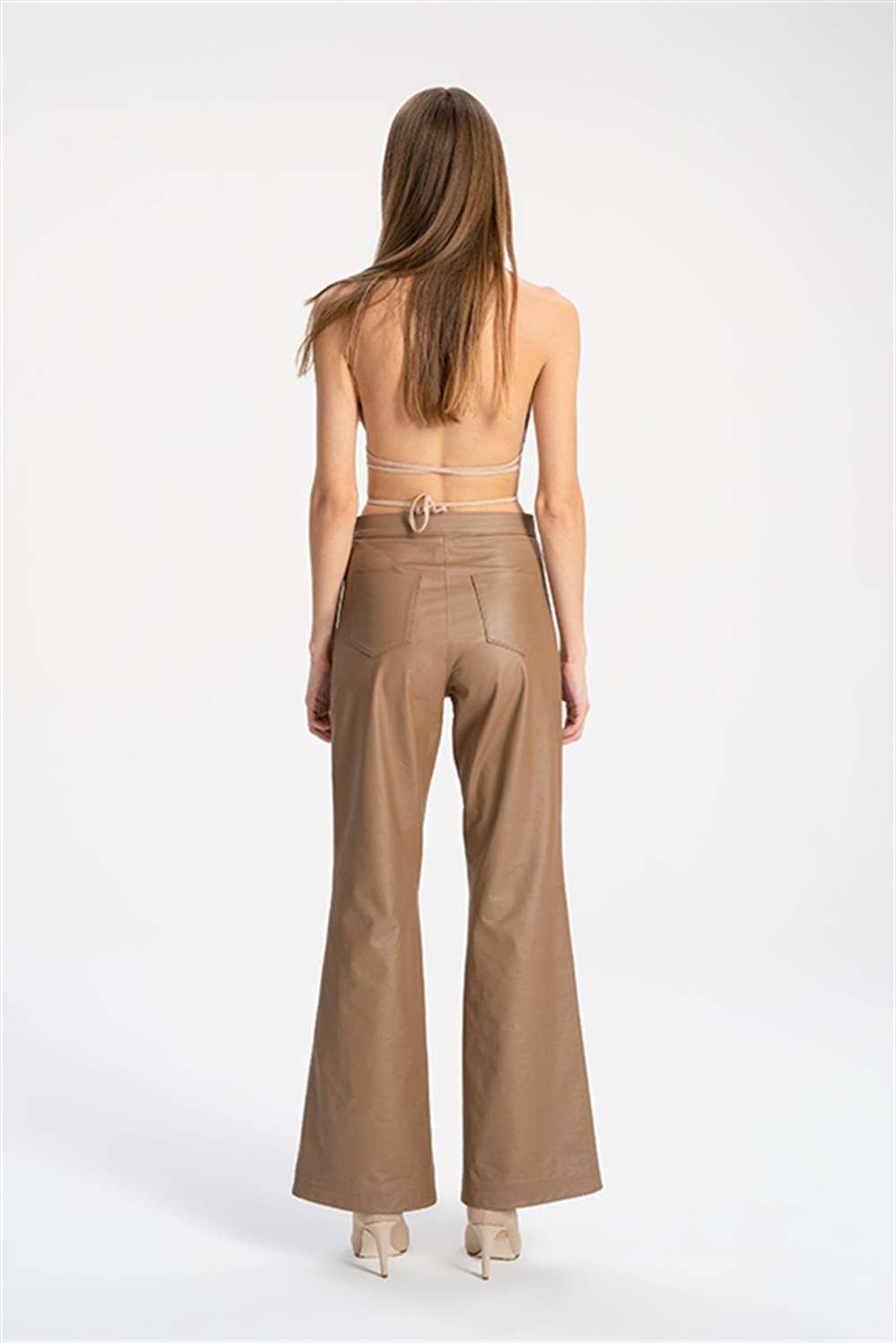 Tiny Store-Suni Deri Kahve Palazzo Pantolon-Deri Pantolon-8-Milagron.com