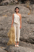 Tiny Store-Tek Kollu Dökümlü Krem Bluz-Top-1-Milagron.com