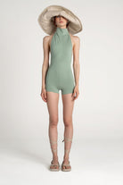 Tiny-Yeşil Boğazlı Sırt Dekolteli Şort Bodysuit-Tulum-1-Milagron.com