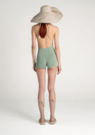 Tiny-Yeşil Boğazlı Sırt Dekolteli Şort Bodysuit-Tulum-2-Milagron.com