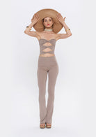 Tiny-Yüksek Bel İspanyol Paça Açık Kahverengi Tayt-Tayt-3-Milagron.com