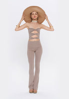 Tiny-Yüksek Bel İspanyol Paça Açık Kahverengi Tayt-Tayt-4-Milagron.com