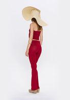 Tiny-Yüksek Bel İspanyol Paça Bordo Tayt-Tayt-7-Milagron.com