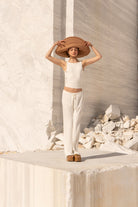 Tiny-Yumuşak Dökümlü Beyaz Beli Lastikli Pantolon-Pantolon-2-Milagron.com