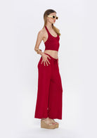 Yumuşak Dökümlü Bordo Beli Lastikli Pantolon