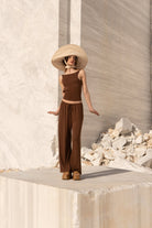 Tiny-Yumuşak Dökümlü Kahverengi Beli Lastikli Pantolon-Pantolon-2-Milagron.com