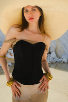 Tiny-önü Fermuarlı Sırtı Ayarlanabilir Balenli Siyah Korse-Büstiyer-1-Milagron.com