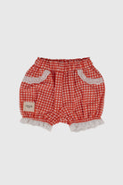 Totzee-Fisto Detaylı Şort Mini Ekose Kırmızı & Beyaz-Şort-2-Milagron.com
