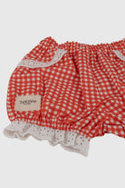 Totzee-Fisto Detaylı Şort Mini Ekose Kırmızı & Beyaz-Şort-3-Milagron.com
