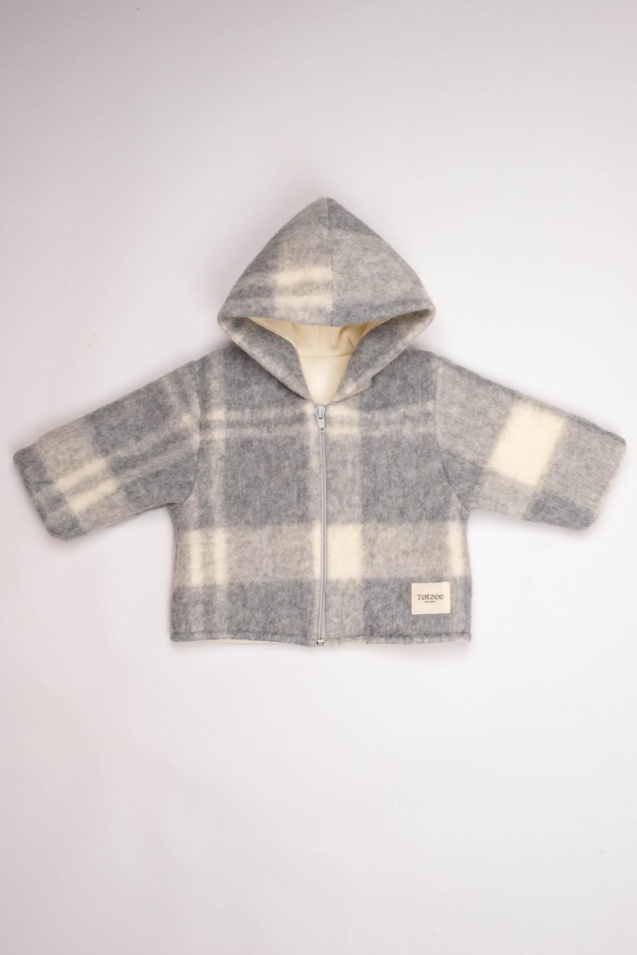 Totzee-Kapüşonlu Mont Ekose Gri & Krem-Mont-2-Milagron.com