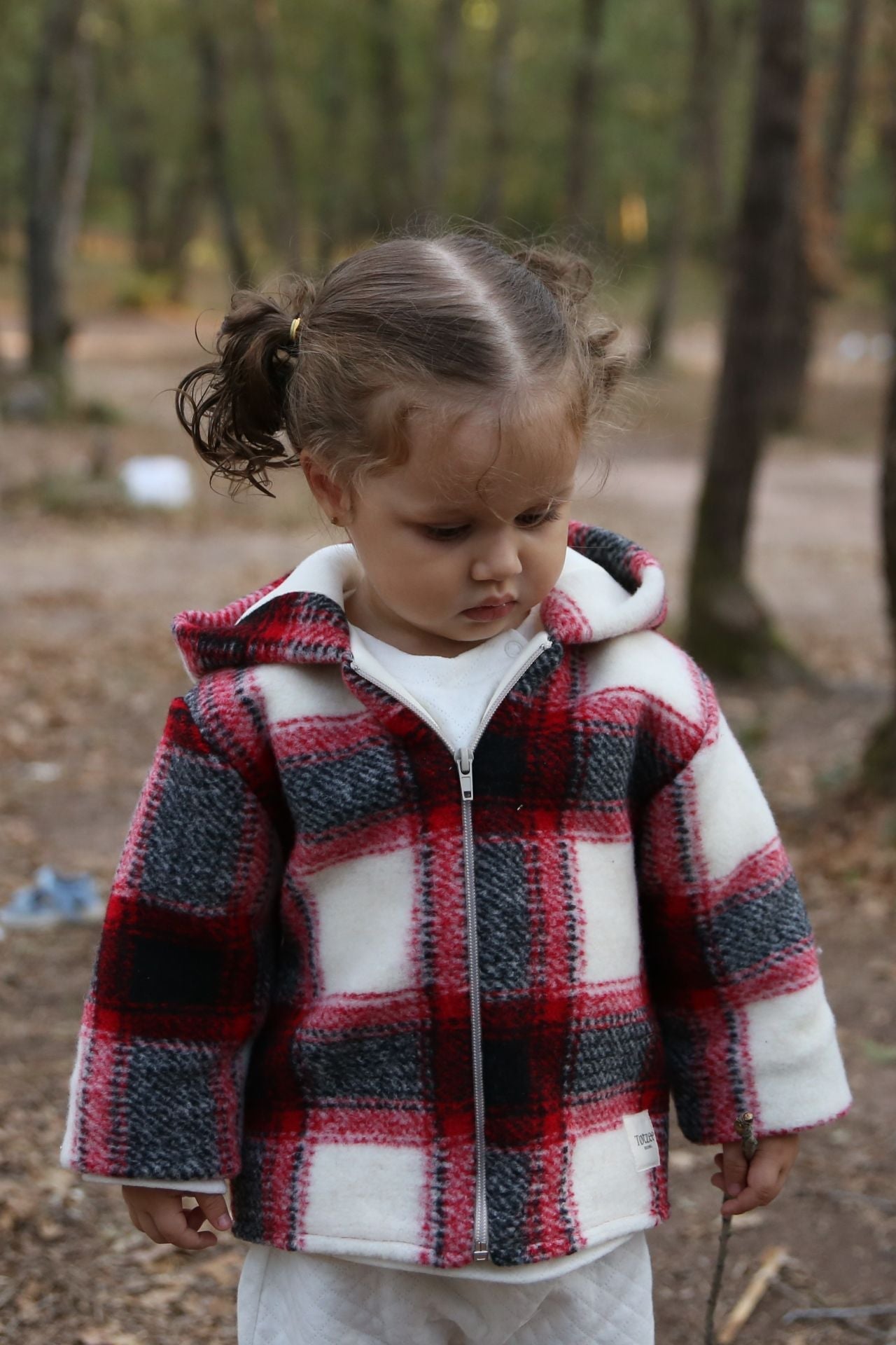 Totzee-Kapüşonlu Mont Ekose Kırmızı & Krem-Mont-1-Milagron.com