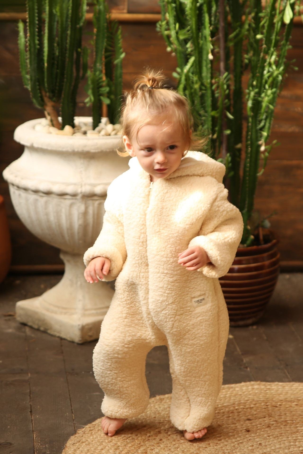 Totzee-Kapüşonlu Pelüş Tulum Vanilya Rengi-Çocuk Elbise & Tulum-2-Milagron.com