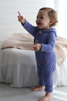 Totzee-Organik El Örgüsü Kapüşonlu Önden Düğmeli Tulum Orkide Mavisi-Çocuk Elbise & Tulum-2-Milagron.com