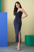 Towdoo-Aster Askılı Elbise - Lacivert-Elbise-2-Milagron.com