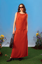 Towdoo-Poppy – Yan Bağlı Kolsuz Bluz – Kiremit-Bluz-6-Milagron.com