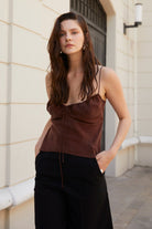 Towdoo-Sunflower – İp Askılı Bluz - Kahve-Bluz-1-Milagron.com