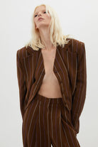 Trust The Team-Trust The Team Kahve Çizgili 3 Parça Takım Elbise-Ceket-1-Milagron.com