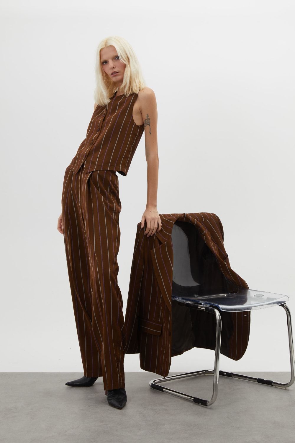 Trust The Team-Trust The Team Kahve Çizgili 3 Parça Takım Elbise-Ceket-4-Milagron.com