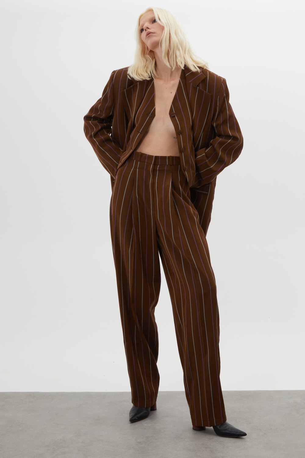 Trust The Team-Trust The Team Kahve Çizgili 3 Parça Takım Elbise-Ceket-5-Milagron.com