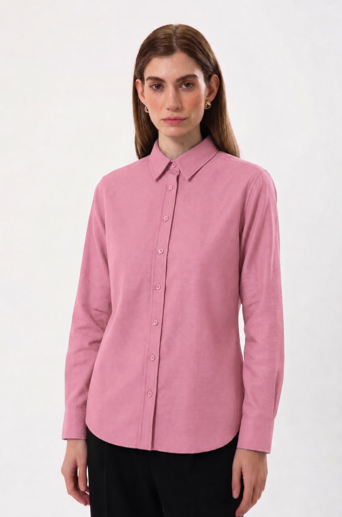 %100 Pamuk Pembe Kadın Oxford Gömlek