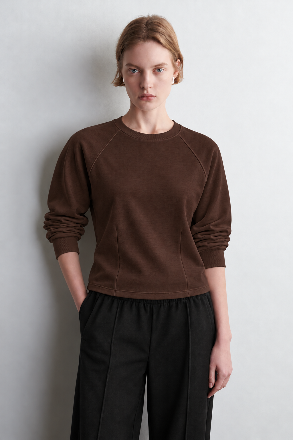 Tencel Bol Kesim Kahverengi Uzun Kollu Bluz