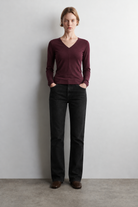 Tencel Derin V Yaka Bordo Uzun Kollu Bluz