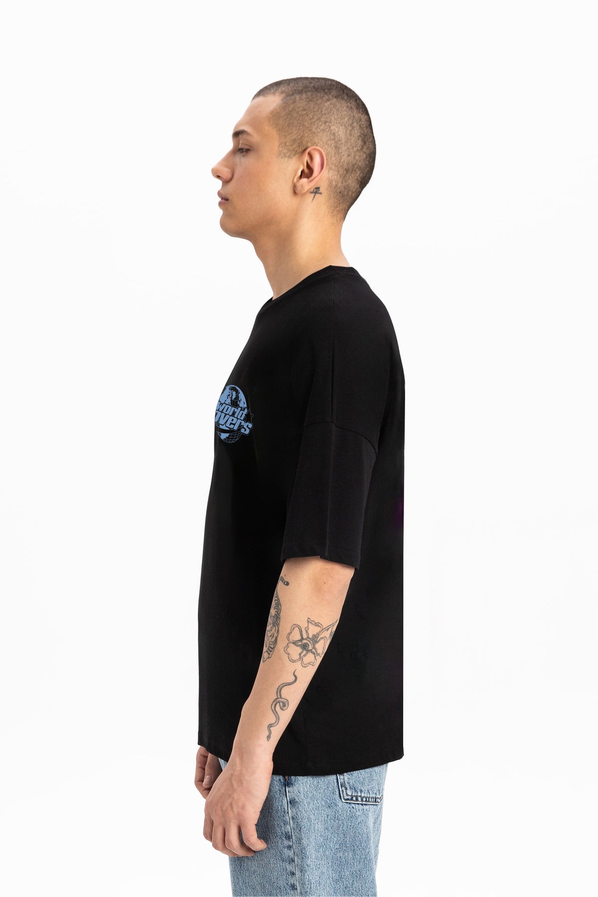 World Lovers Erkek Bisiklet Yaka Oversize Tee