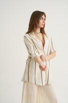 Unexpectedone-Shades Gömlek & Soul Mate Yan Yırtmaçlı Pantolon Takım- Gri/mavi Çizgili-Alt - Üst Takım-1-Milagron.com