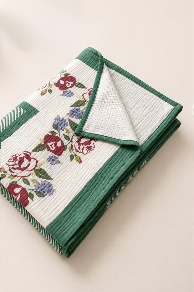 Stripe And Rose Organik Pamuk 4 Katlı Müslin Yatak Örtüsü