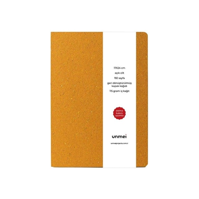 Unmei Dolma Kalem Uyumlu Açık Ciltli Sert Kapak Sarı Defter