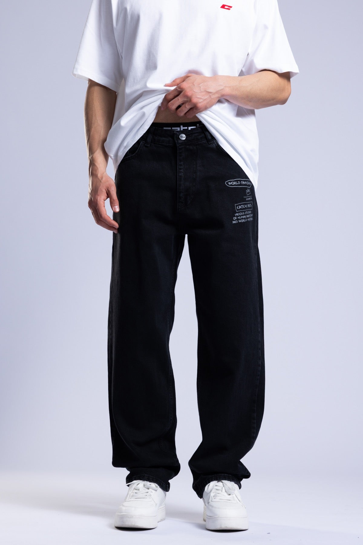 Catch-Baskılı Baggy Jean Pantolon-Pantolon-2-Milagron.com