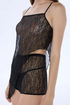 Valnue Lingerie-Vivian Siyah Dantel Asimetrik Askılı Pijama-Pijama Takımı-1-Milagron.com