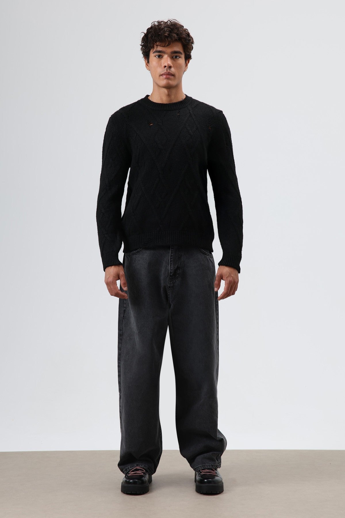Oversize Desenli Triko Kazak
