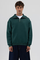 Basic Fermuarlı Dik Yaka Sweatshirt