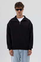 Basic Fermuarlı Dik Yaka Sweatshirt