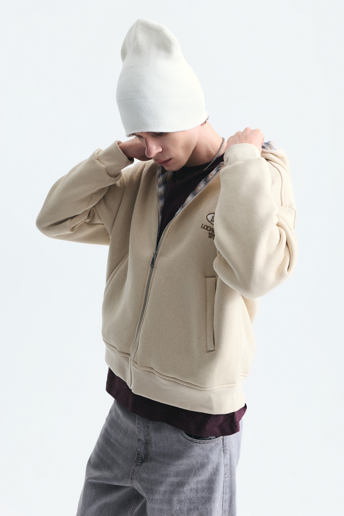 Boxy Fit Fermuarlı Kapüşonlu Sweatshirt