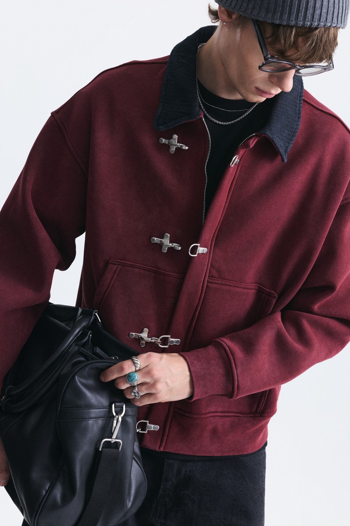 Metal Süslü Düğme Kapama Sweatshirt