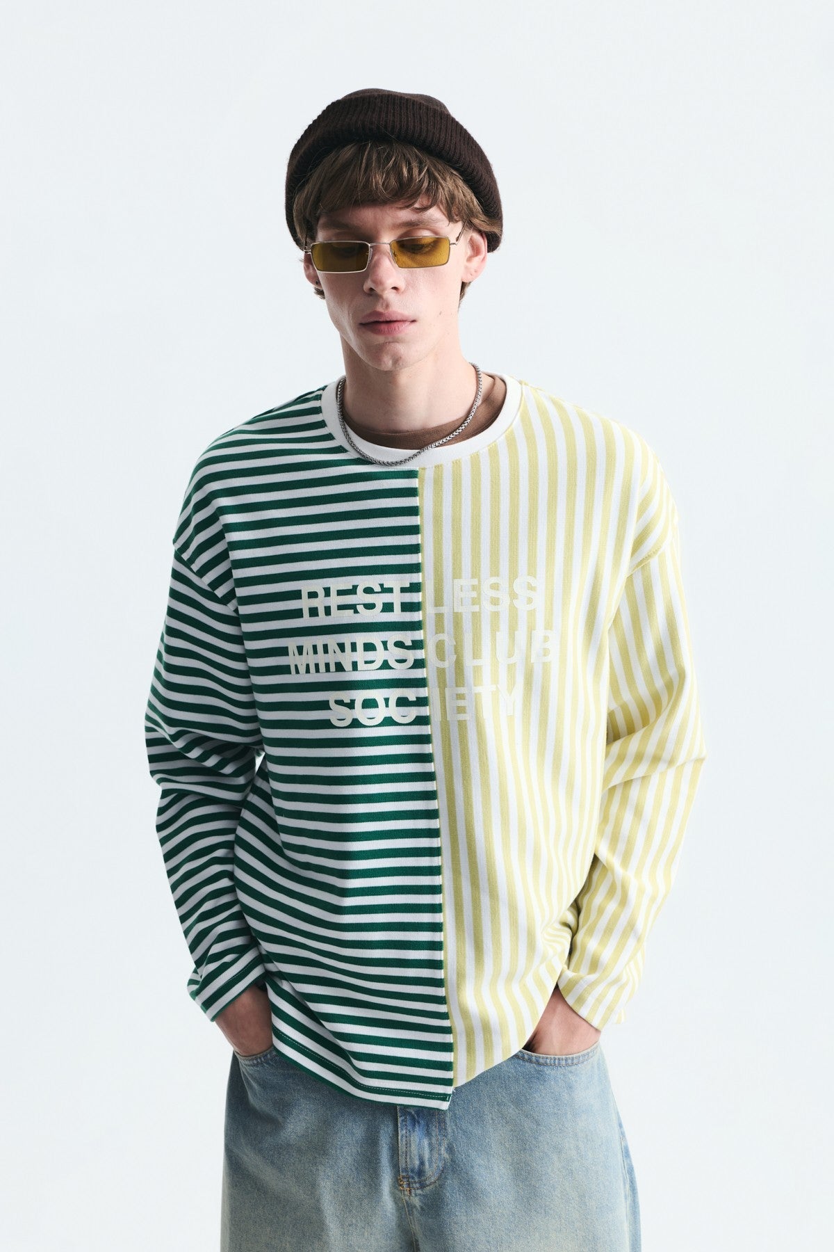 Çift Renk Çizgili Sweatshirt
