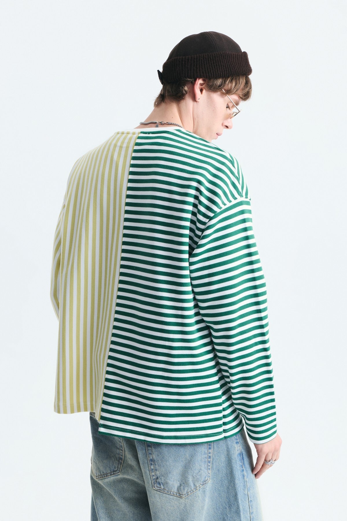 Çift Renk Çizgili Sweatshirt