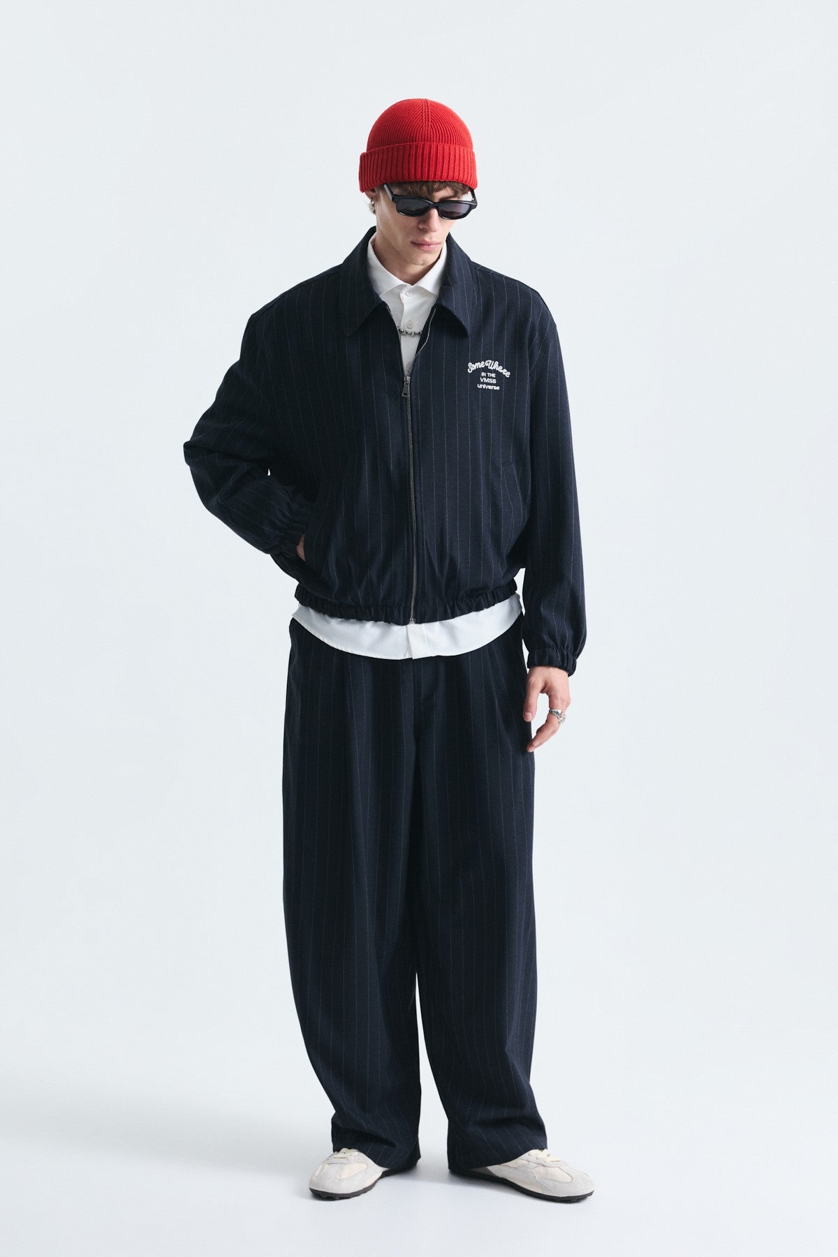 Oversize Çizgili Ceket Takım