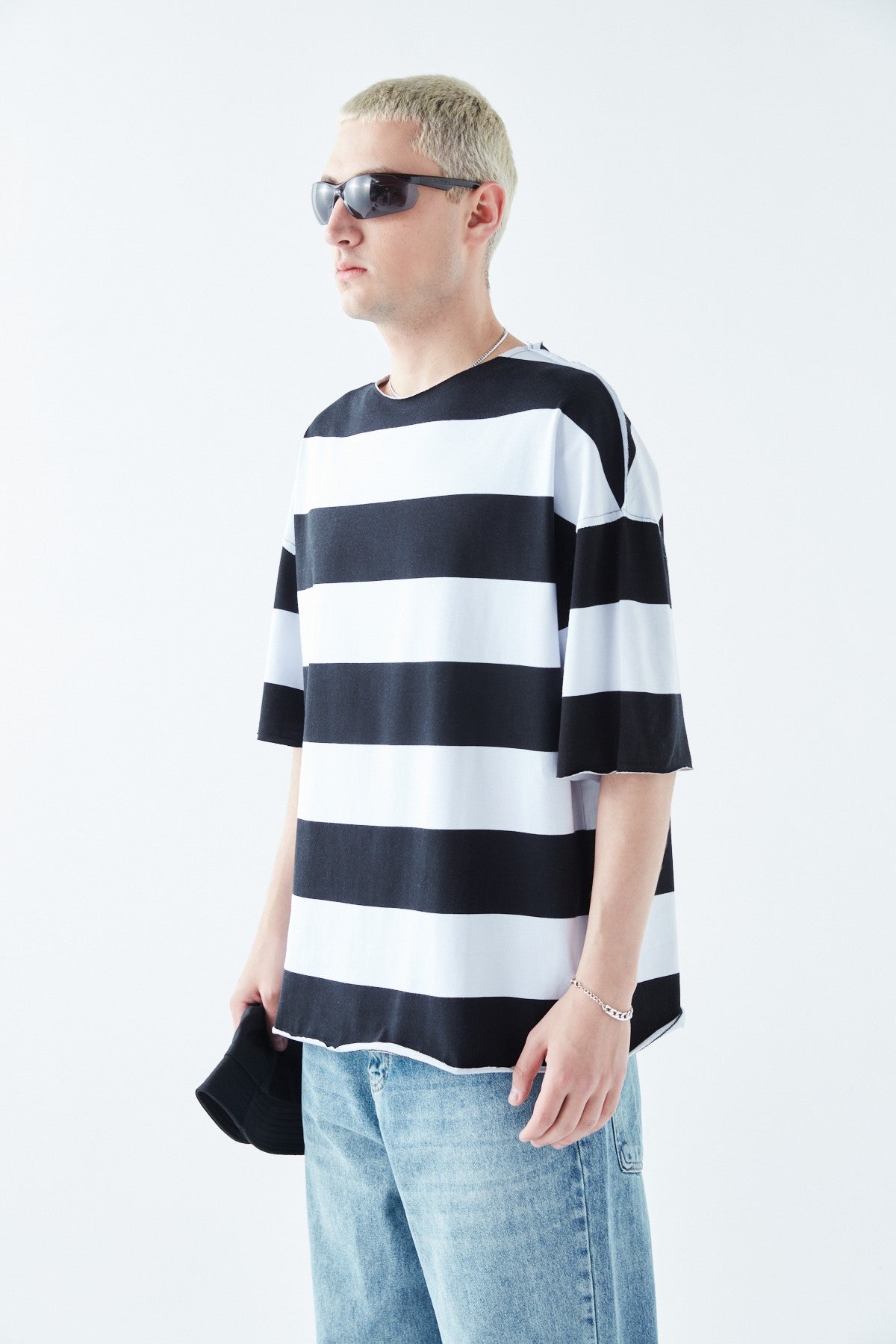 Dijital Baskılı Şeritli %100 Pamuk Oversize Tişört