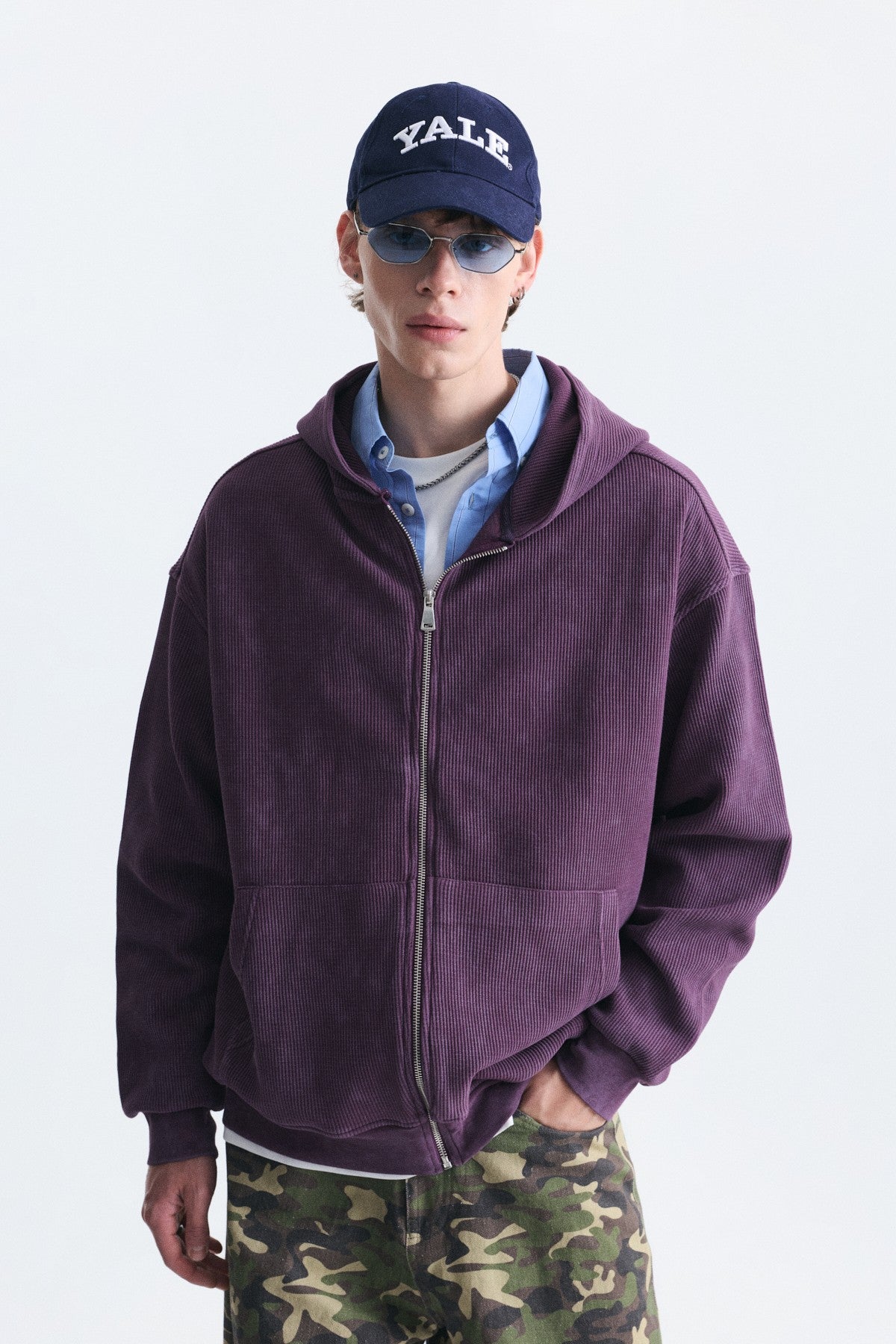 Dokulu Fermuarlı Kapüşonlu Sweatshirt