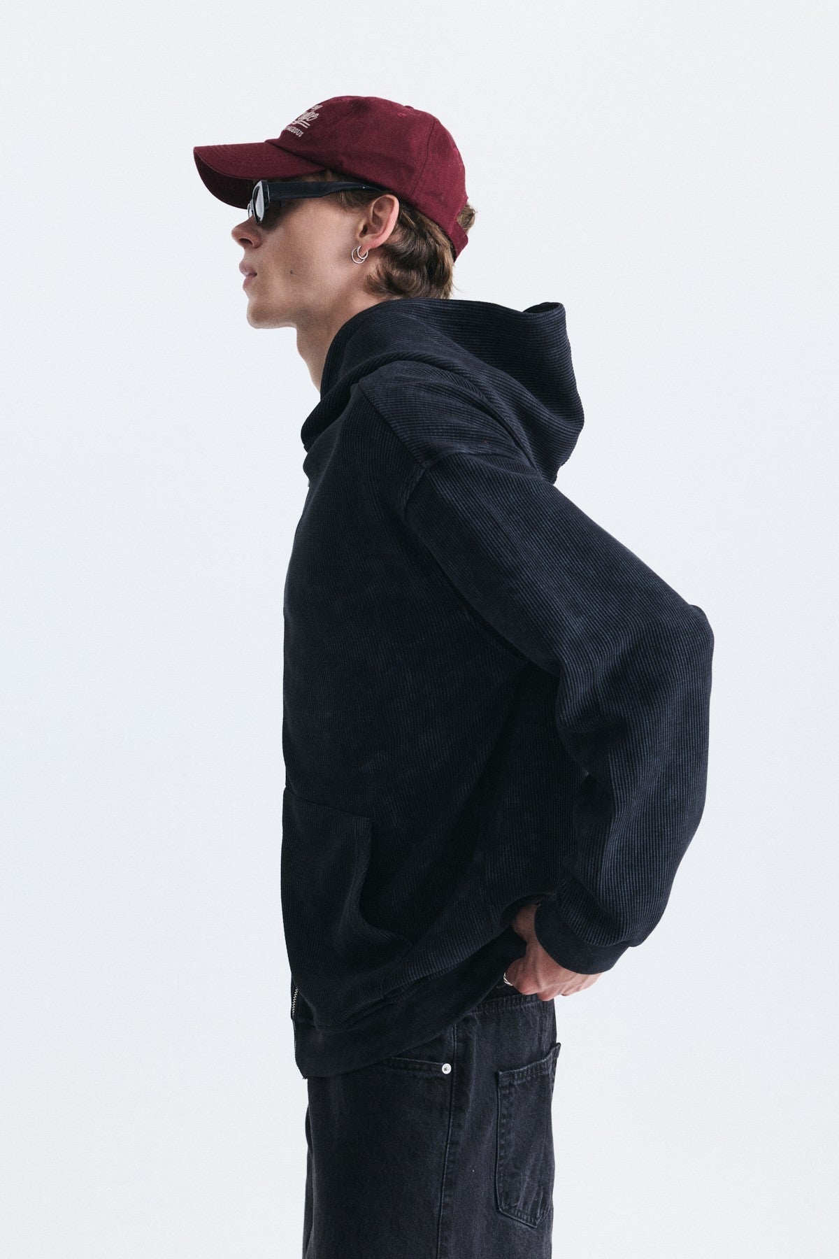 Dokulu Fermuarlı Kapüşonlu Sweatshirt
