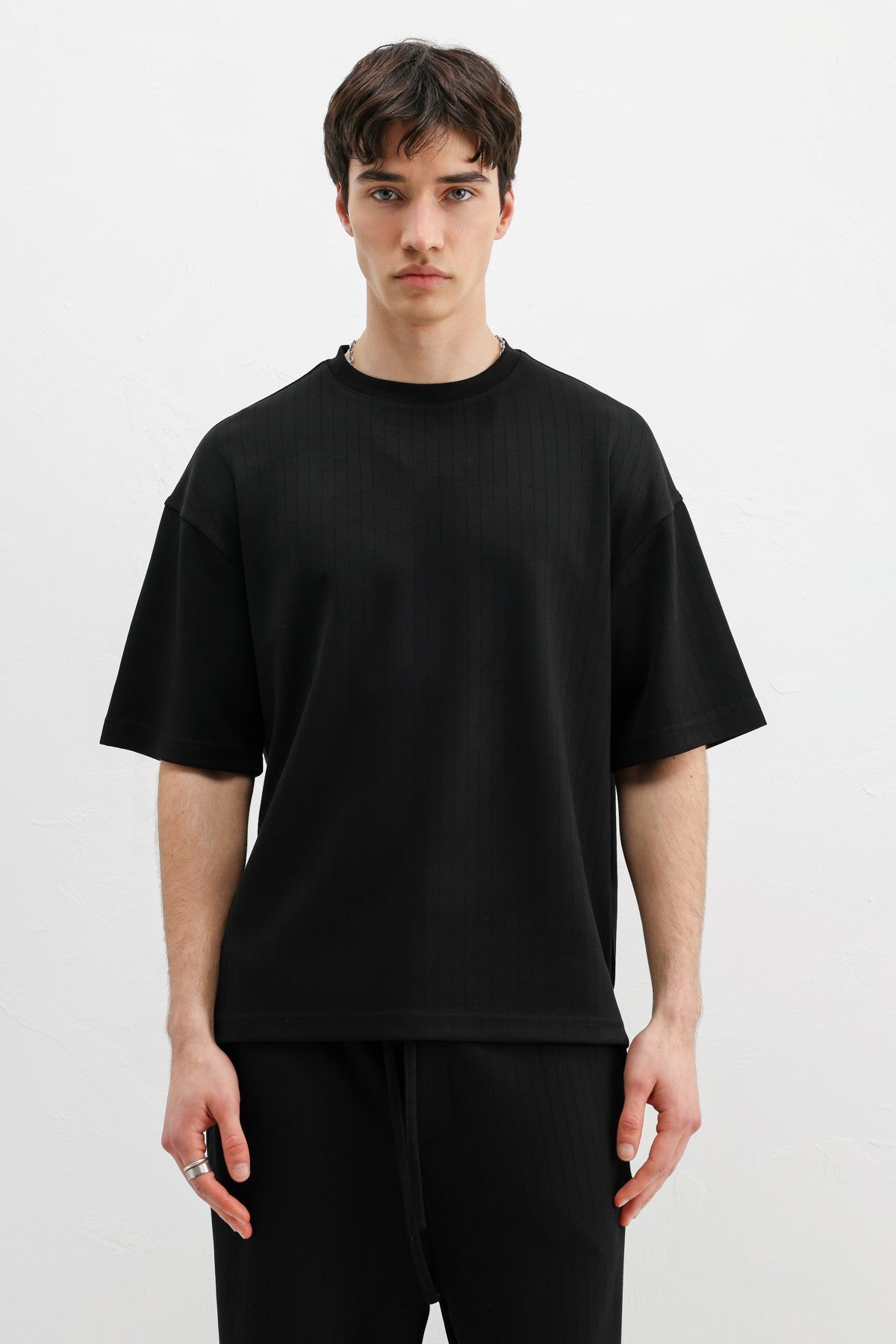 Fitilli Dokulu Oversize Tişört