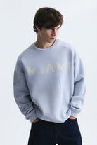 Miami Baskılı Bisiklet Yaka Sweatshirt
