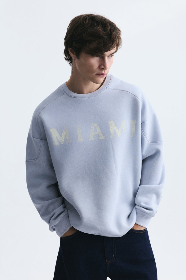 Miami Baskılı Sweatshirt, Açık Mavi