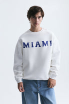 Miami Baskılı Bisiklet Yaka Sweatshirt