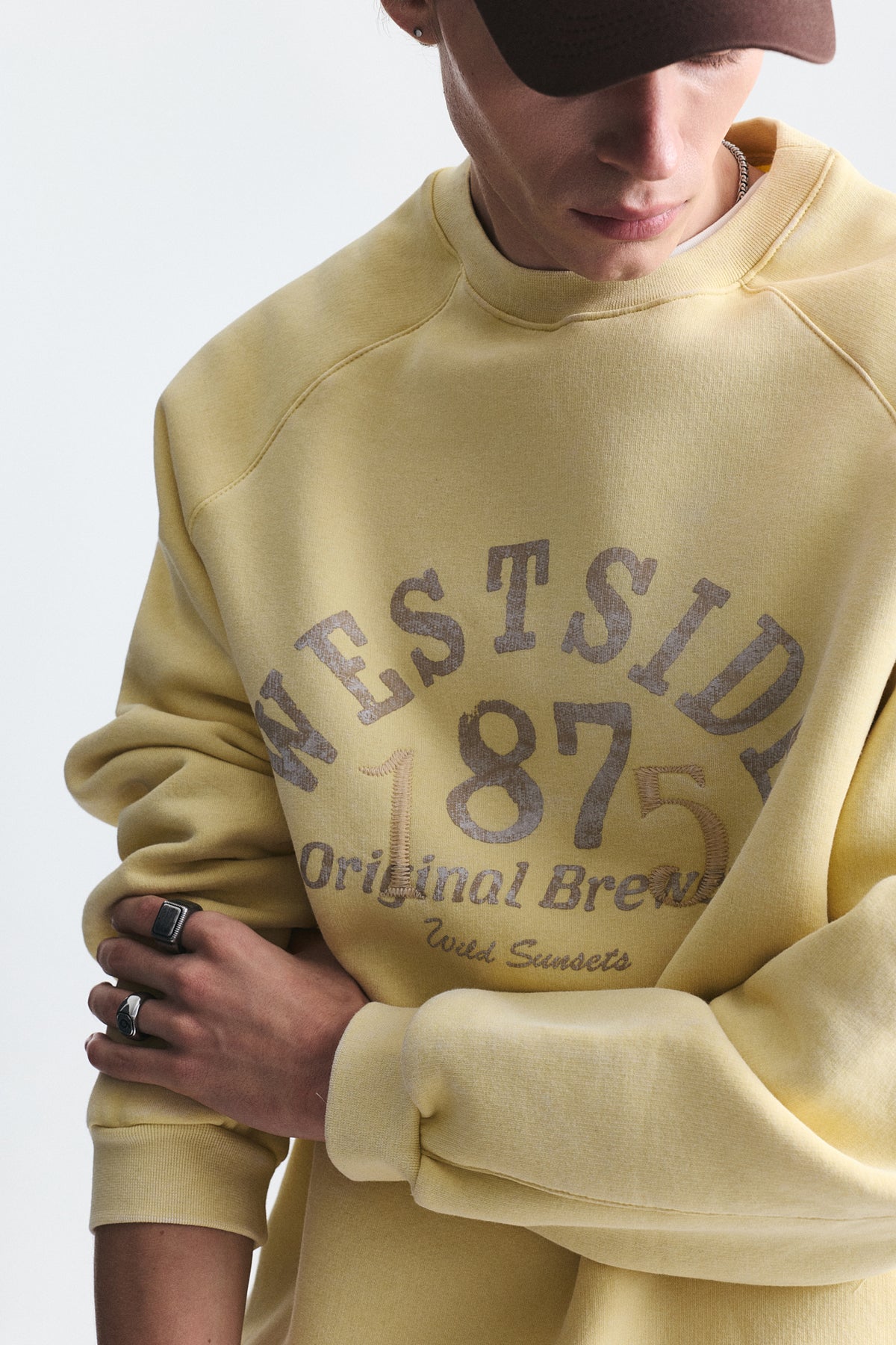 Oversize Baskılı Bisiklet Yaka Sweatshirt