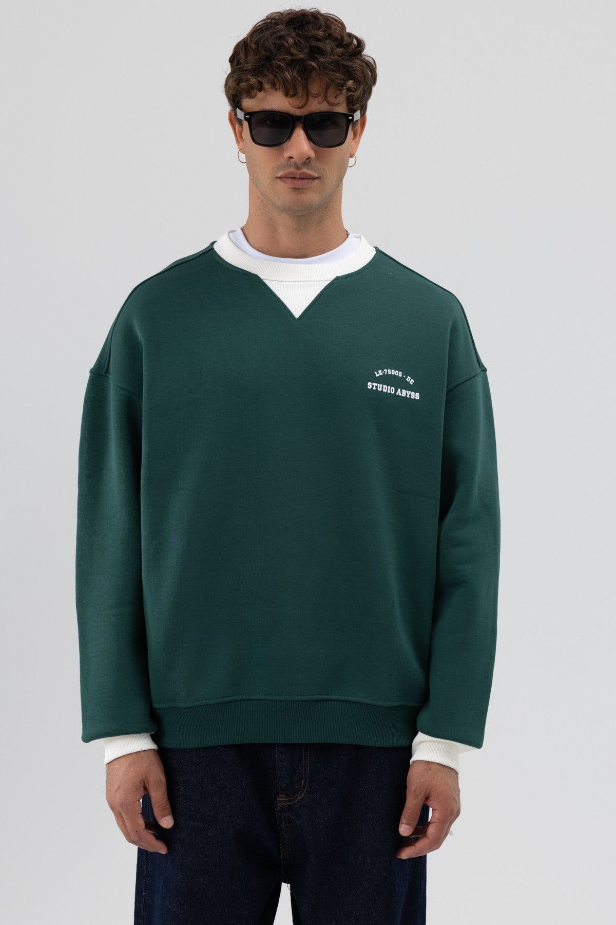 Oversize Bisiklet Yaka Baskılı Sweatshirt